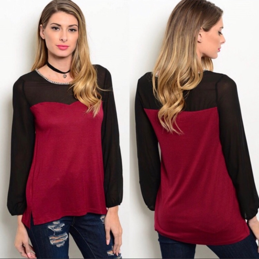 Just in Bling Neckline Necklace top black red